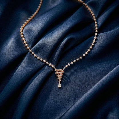 Rose Gold Baguette Diamond Cascade Necklace