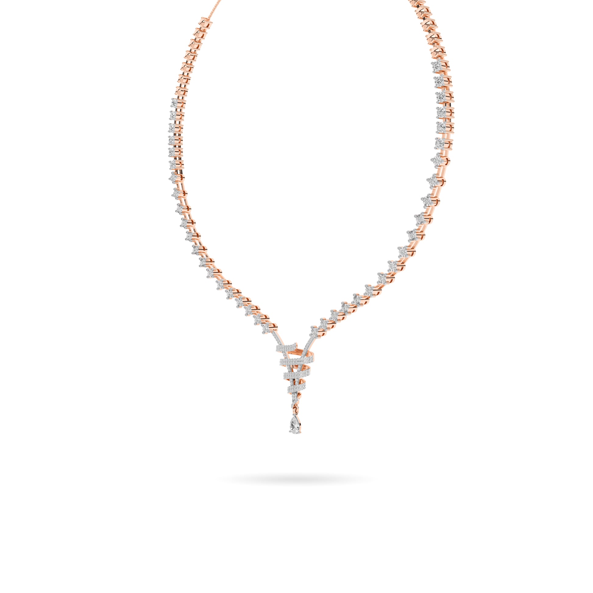 Rose Gold Baguette Diamond Cascade Necklace