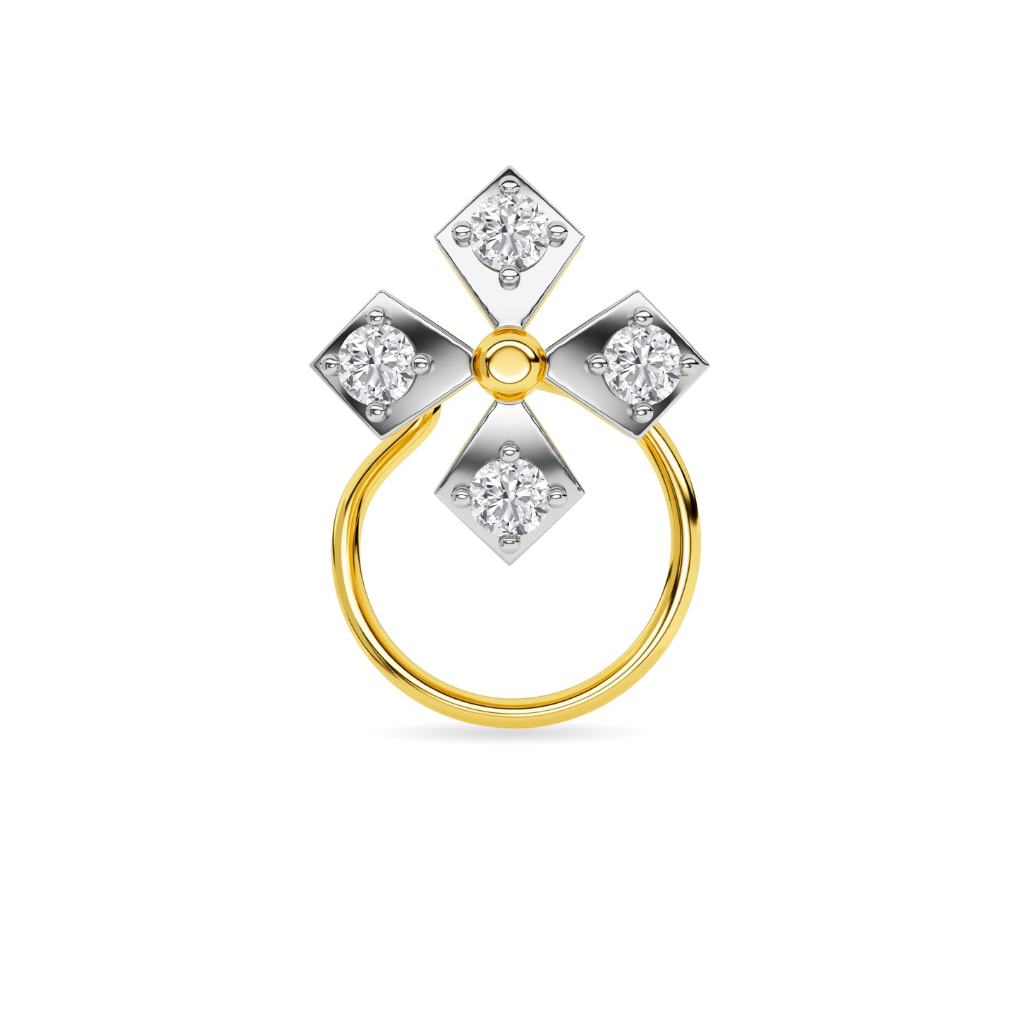 Yellow Gold Cross Diamond Nose Pin
