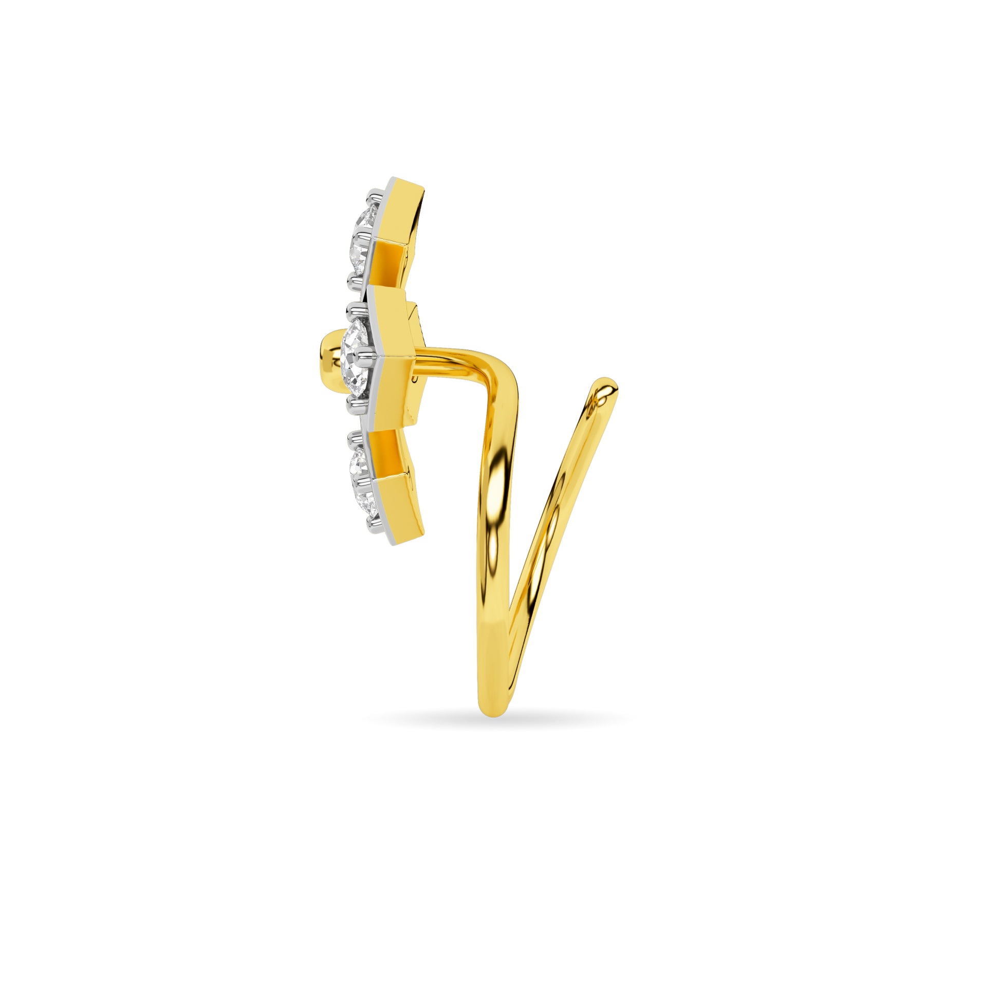 Yellow Gold Cross Diamond Nose Pin