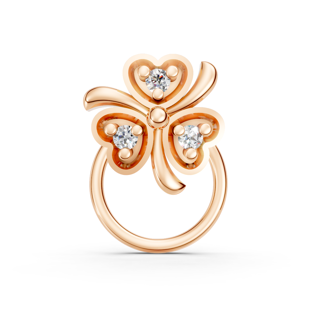 Heart-Petal Clover Diamond Rose Gold Nose Pin