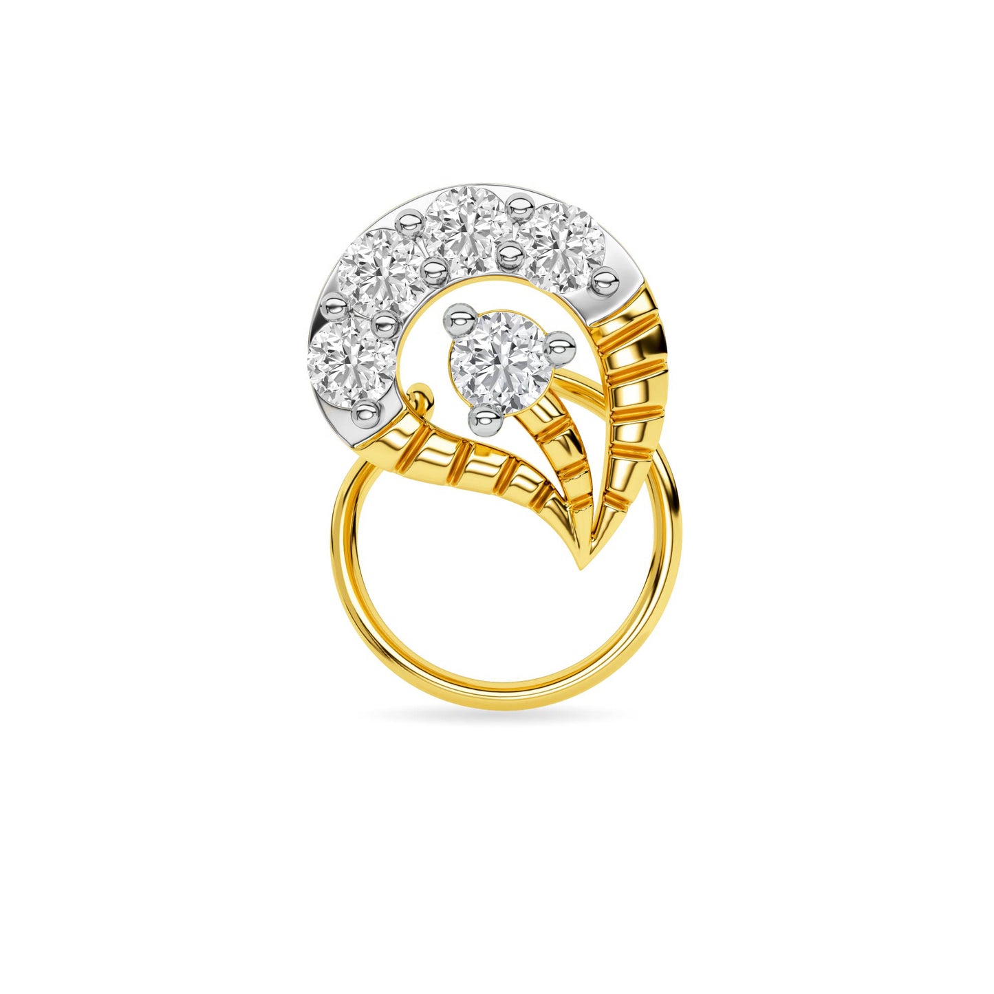 Two-Tone Gold Diamond Cluster Crescent Nose Pin