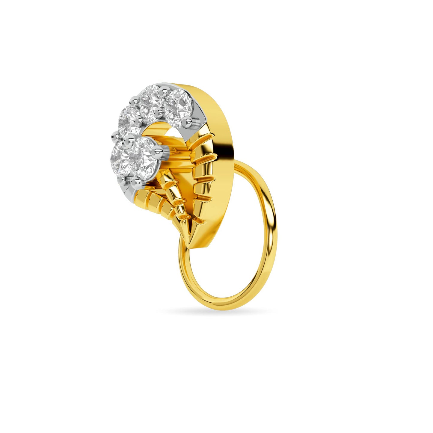 Two-Tone Gold Diamond Cluster Crescent Nose Pin