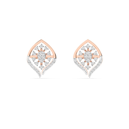 Rose Gold Diamond Sunburst Leaf Stud Earrings