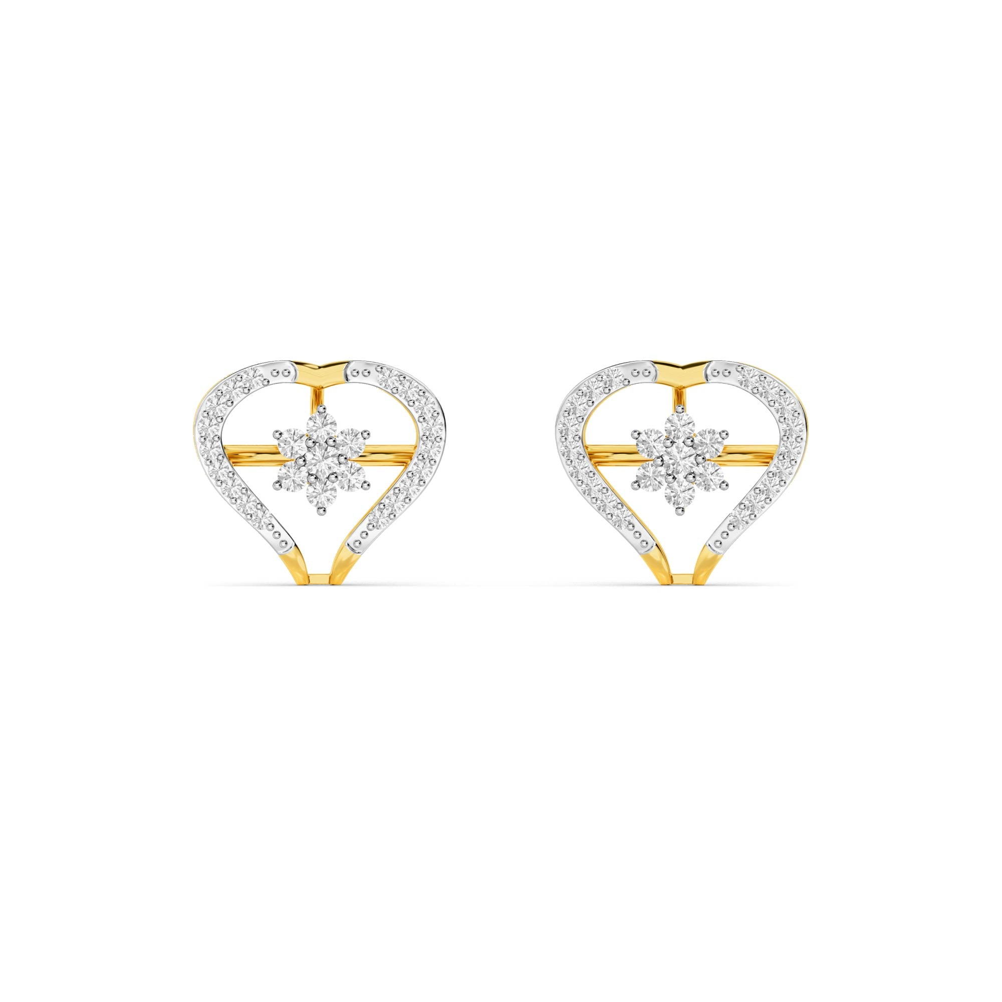 Yellow Gold Heart Diamond Cluster Studs
