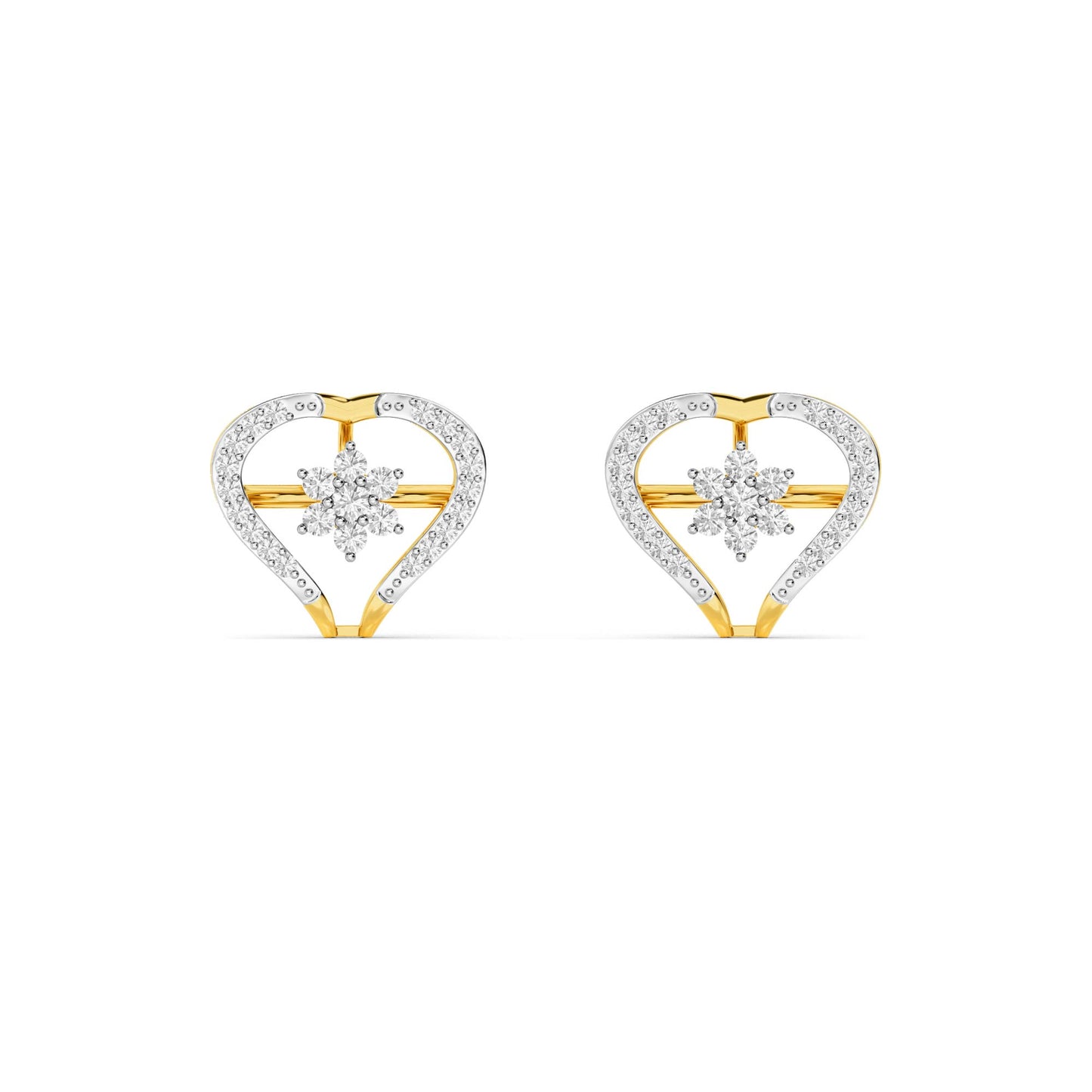 Yellow Gold Heart Diamond Cluster Studs