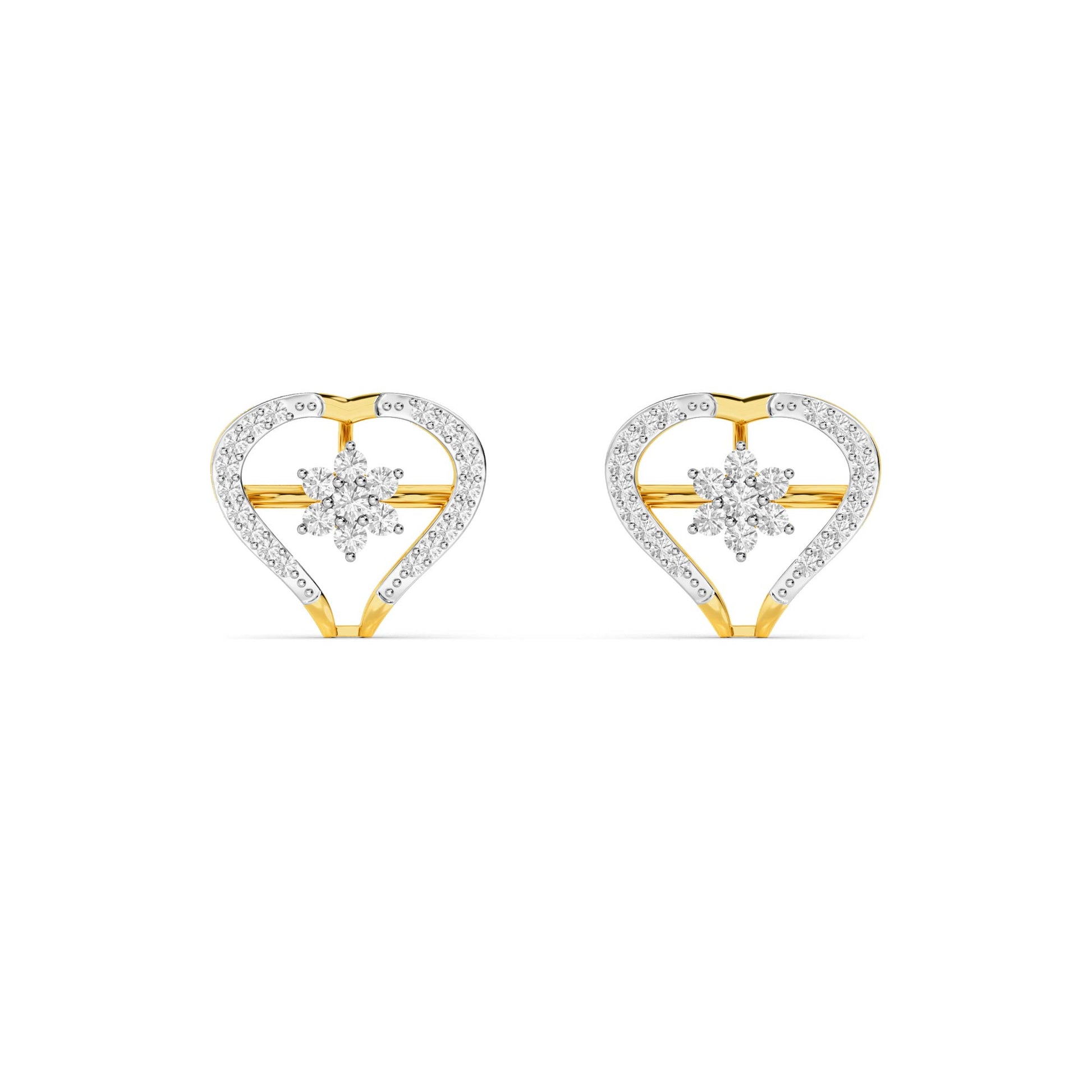 Yellow Gold Heart Diamond Cluster Studs