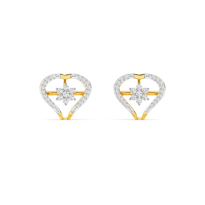 Yellow Gold Heart Diamond Cluster Studs