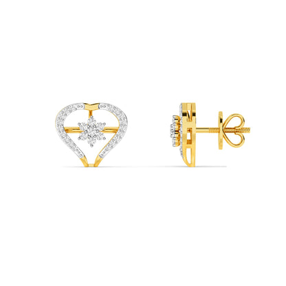 Yellow Gold Heart Diamond Cluster Studs