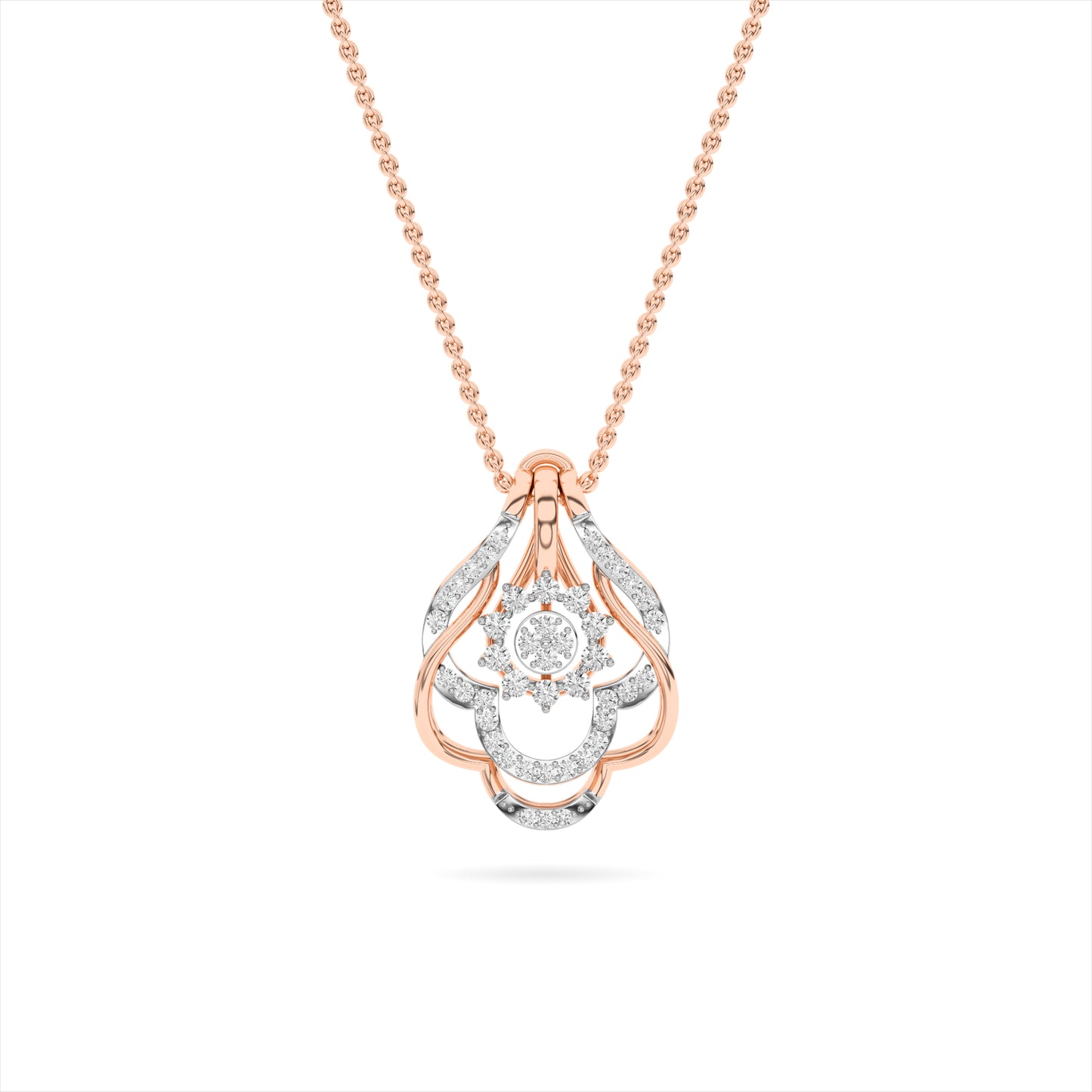 Rose Gold Diamond Floral Lattice Pendant Necklace