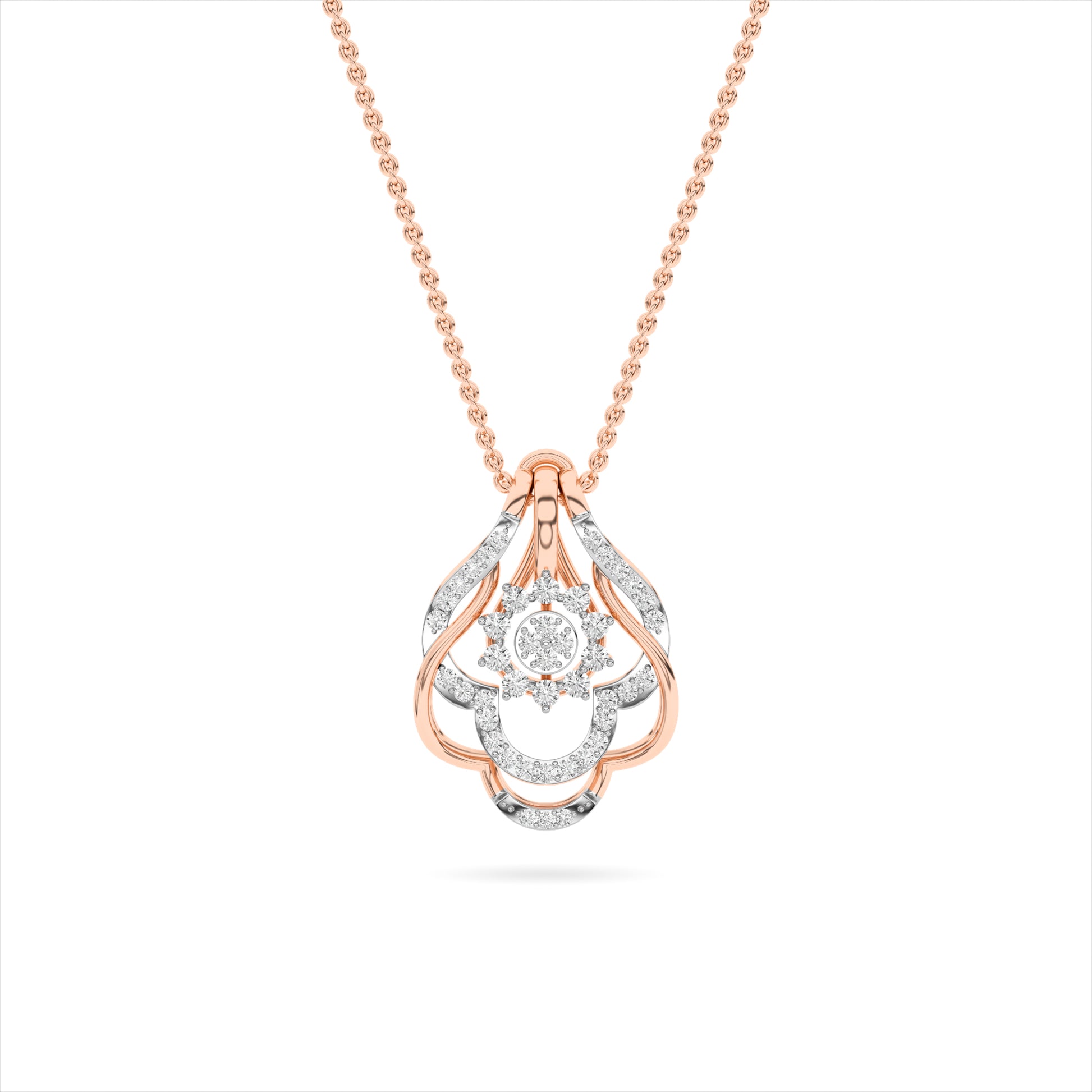 Rose Gold Diamond Floral Lattice Pendant Necklace