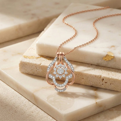 Rose Gold Diamond Floral Lattice Pendant Necklace