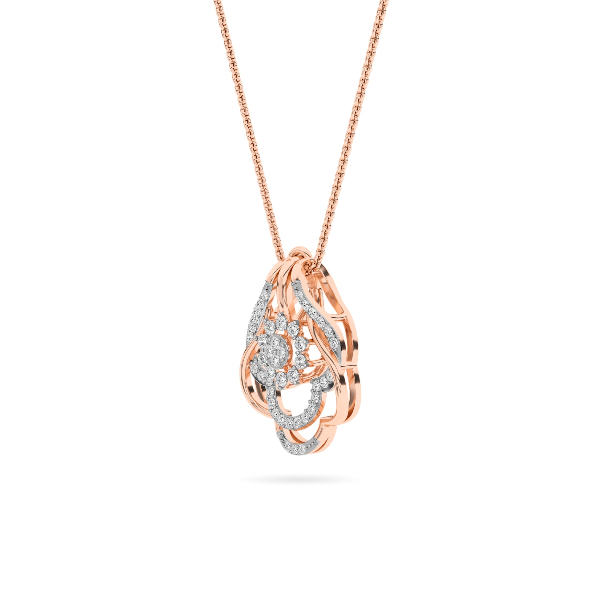 Rose Gold Diamond Floral Lattice Pendant Necklace