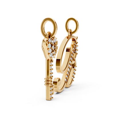 Yellow Gold Diamond Heart Key Pendant Set