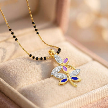 Yellow Gold Purple Dragonfly Diamond Pendant