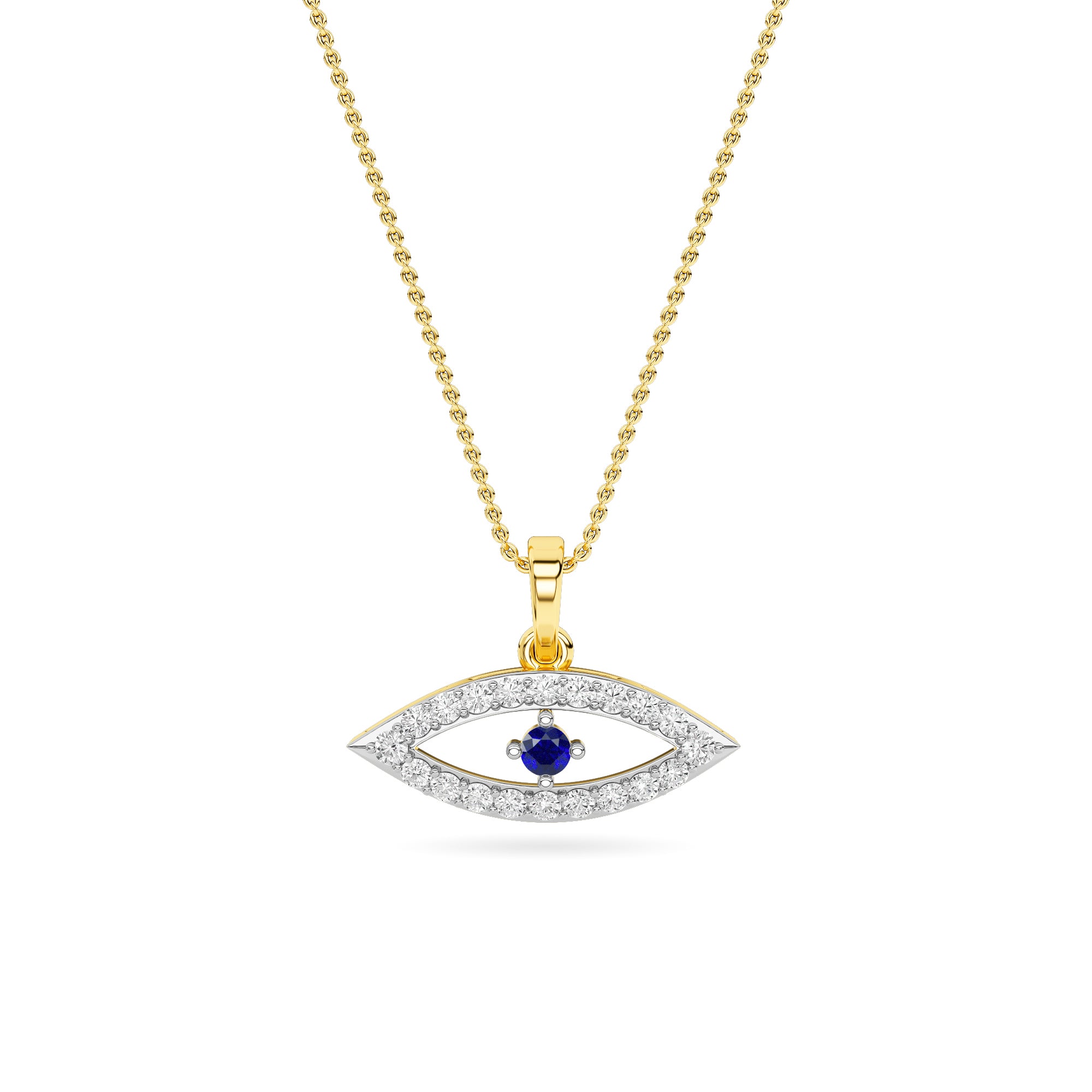 Yellow Gold Blue Sapphire Evil Eye Diamond Pendant