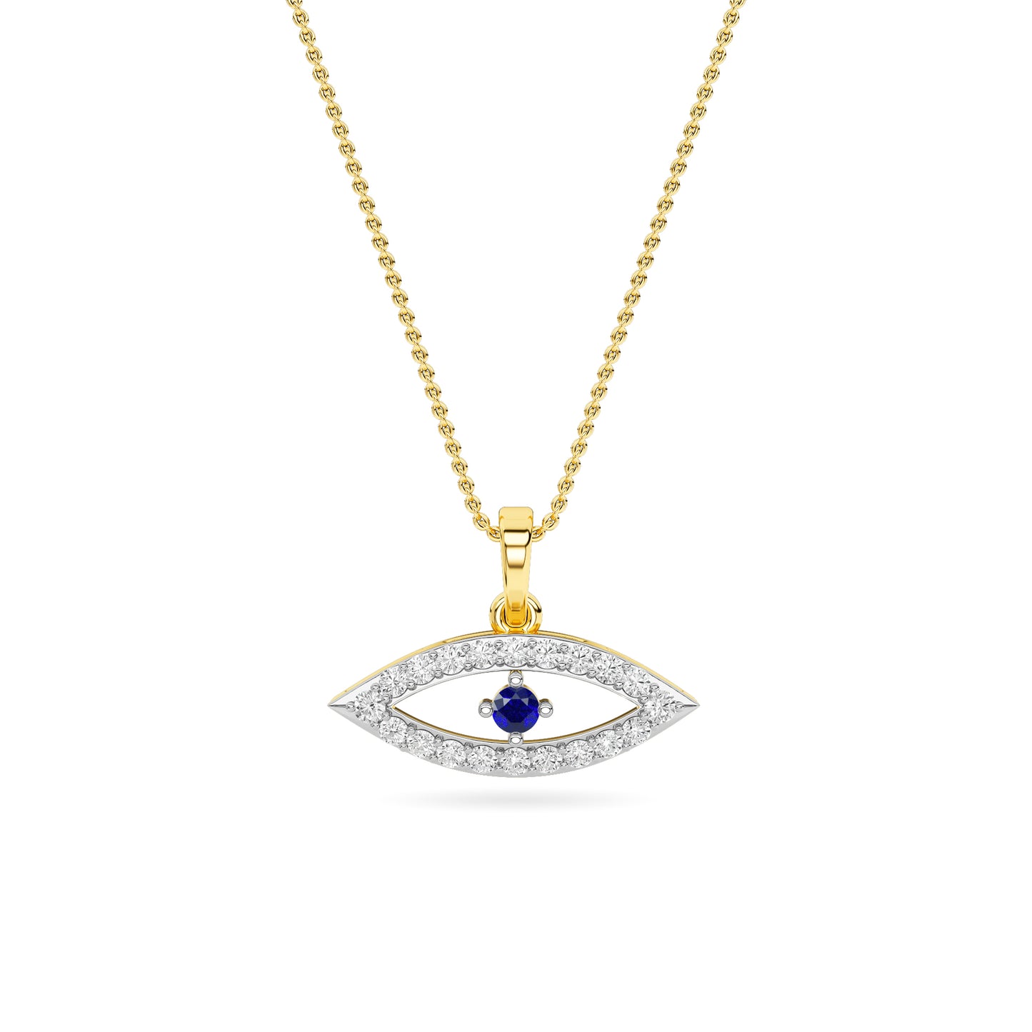 Yellow Gold Blue Sapphire Evil Eye Diamond Pendant