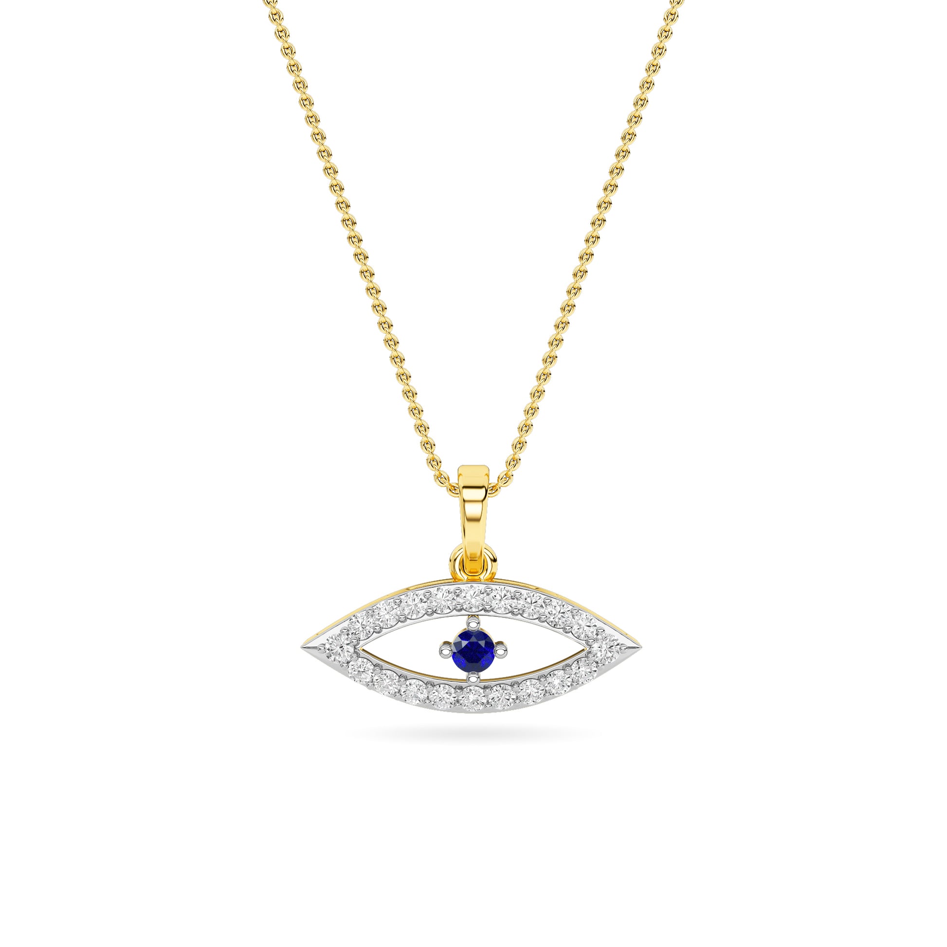 Yellow Gold Blue Sapphire Evil Eye Diamond Pendant