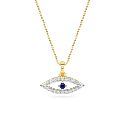 Yellow Gold Blue Sapphire Evil Eye Diamond Pendant