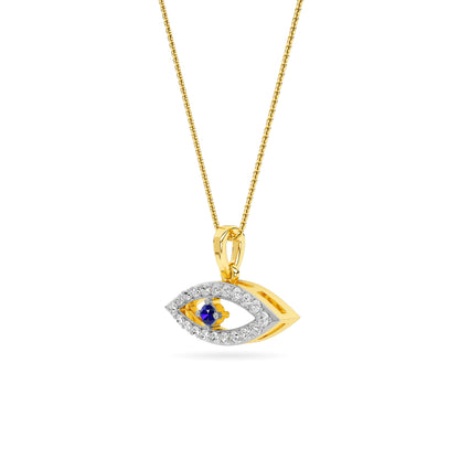 Yellow Gold Blue Sapphire Evil Eye Diamond Pendant
