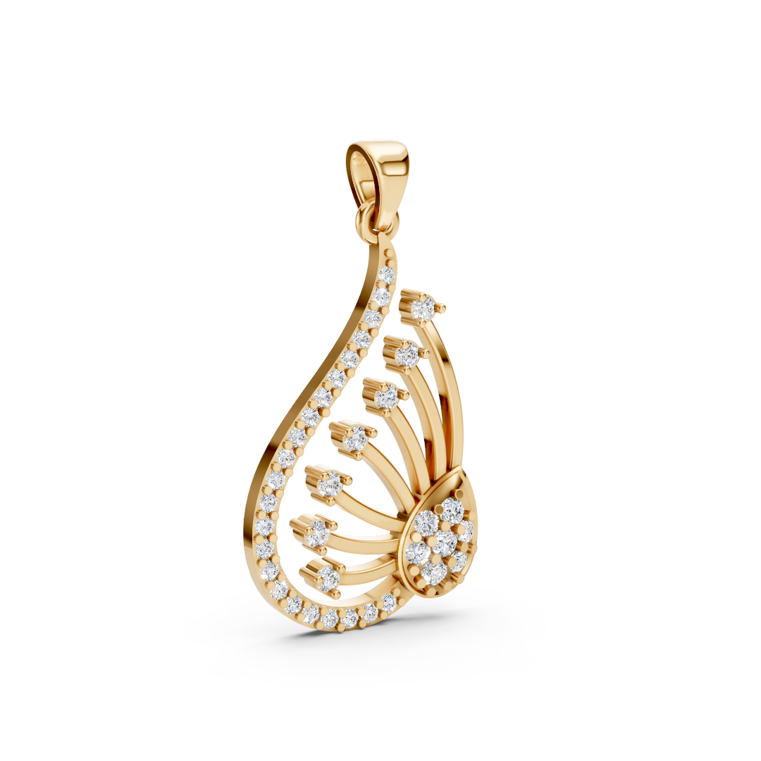 Yellow Gold Peacock Fan Diamond Cluster Pendant