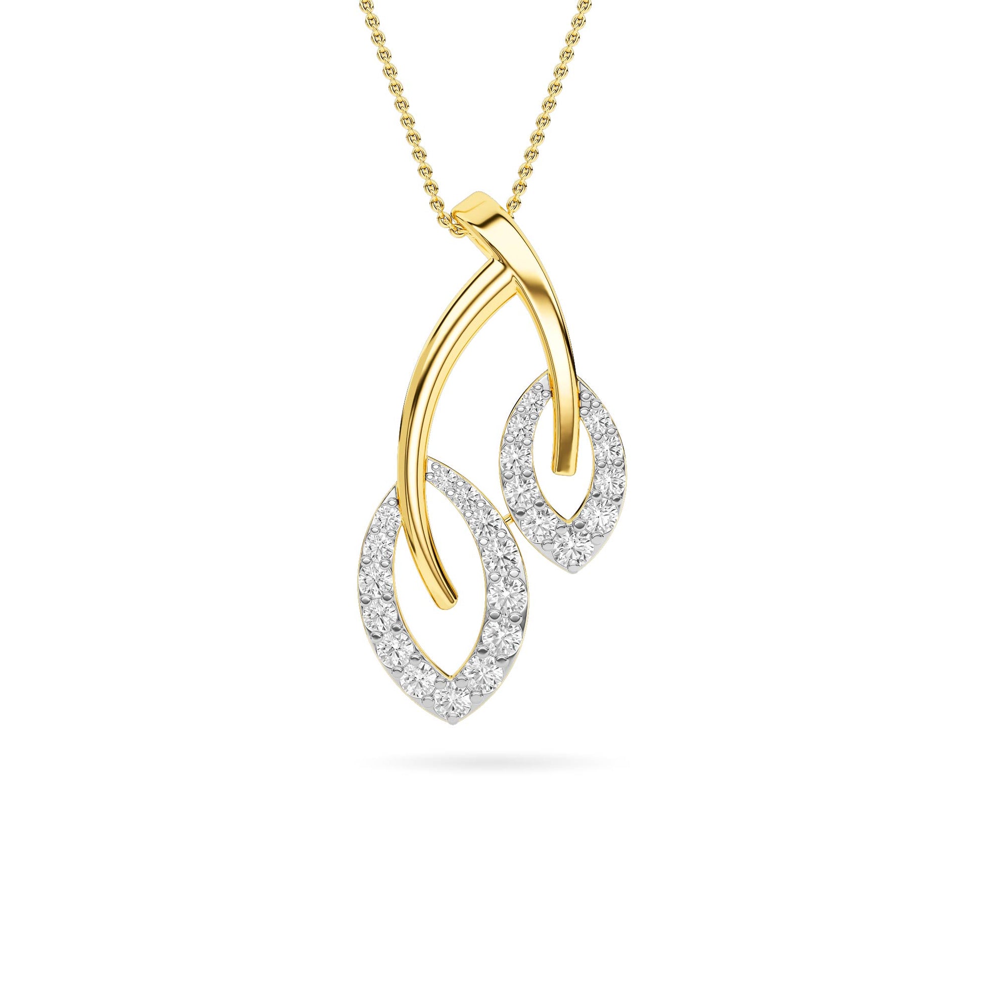 Yellow Gold Double Leaf Diamond Pendant