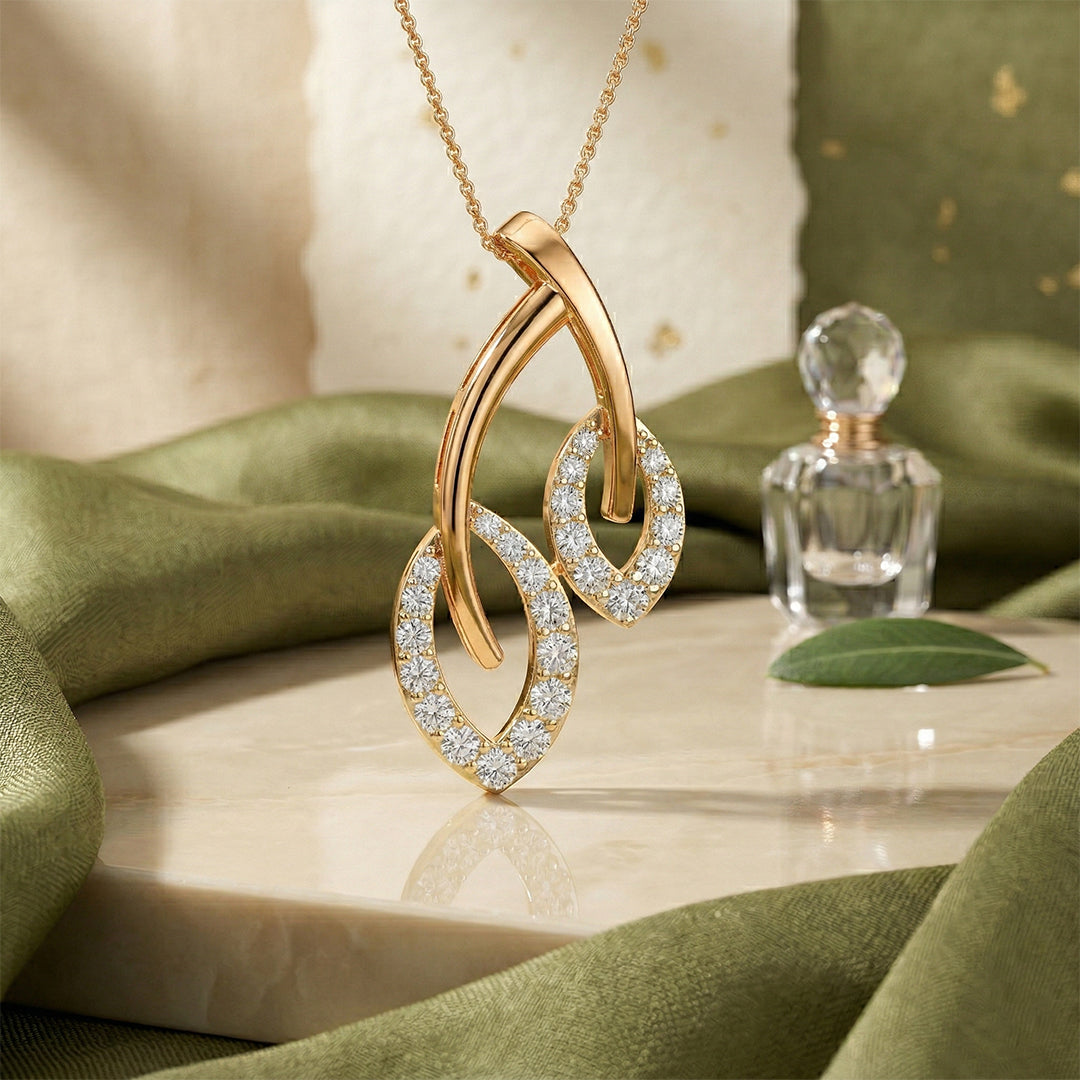 Yellow Gold Double Leaf Diamond Pendant