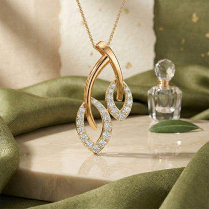 Yellow Gold Double Leaf Diamond Pendant