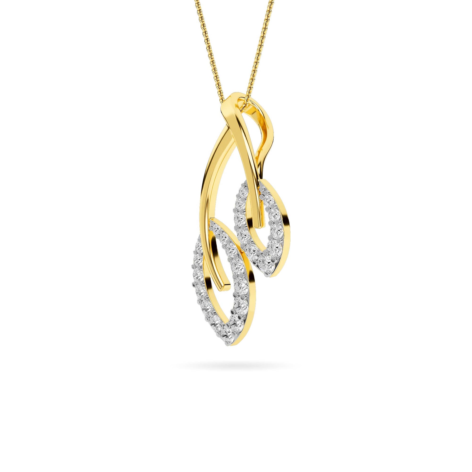 Yellow Gold Double Leaf Diamond Pendant