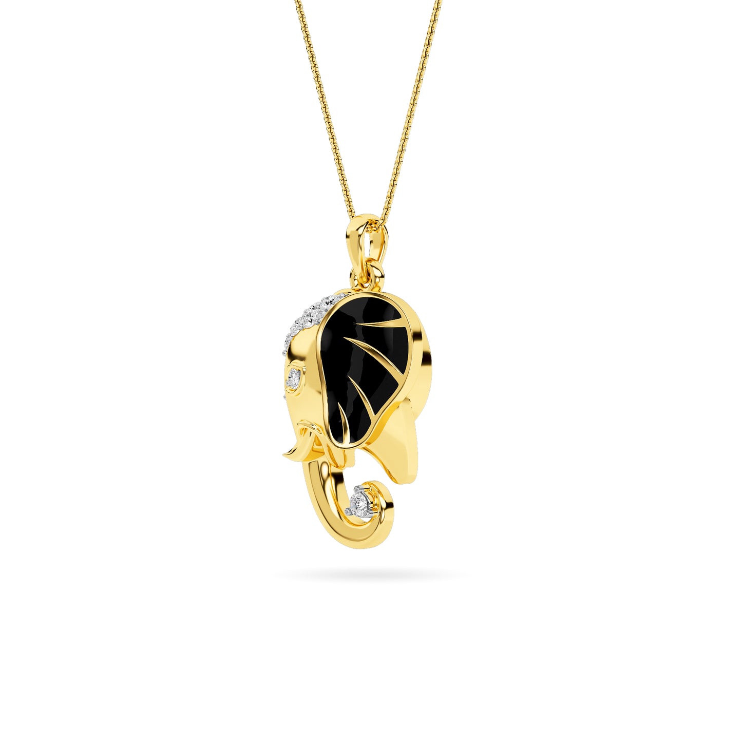 Yellow Gold Black Enamel Elephant Pendant