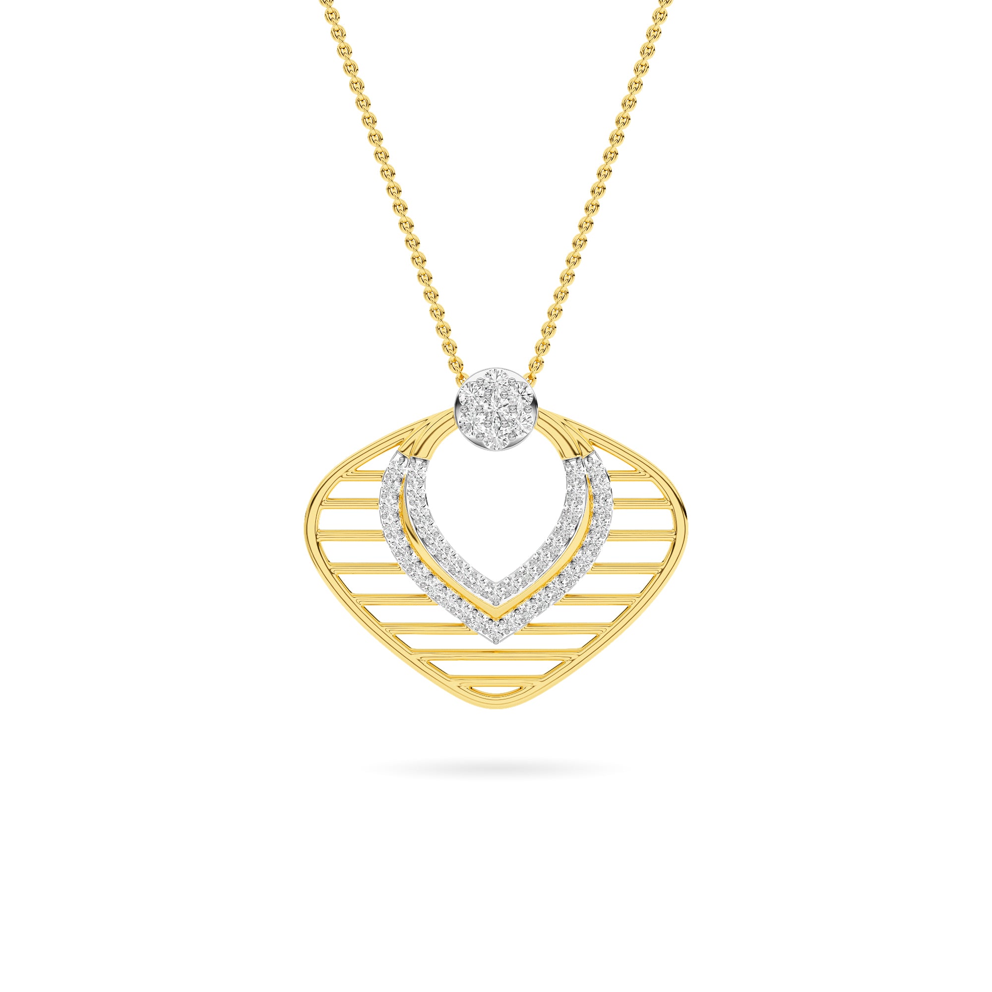 Yellow Gold Geometric Diamond Chevron Pendant