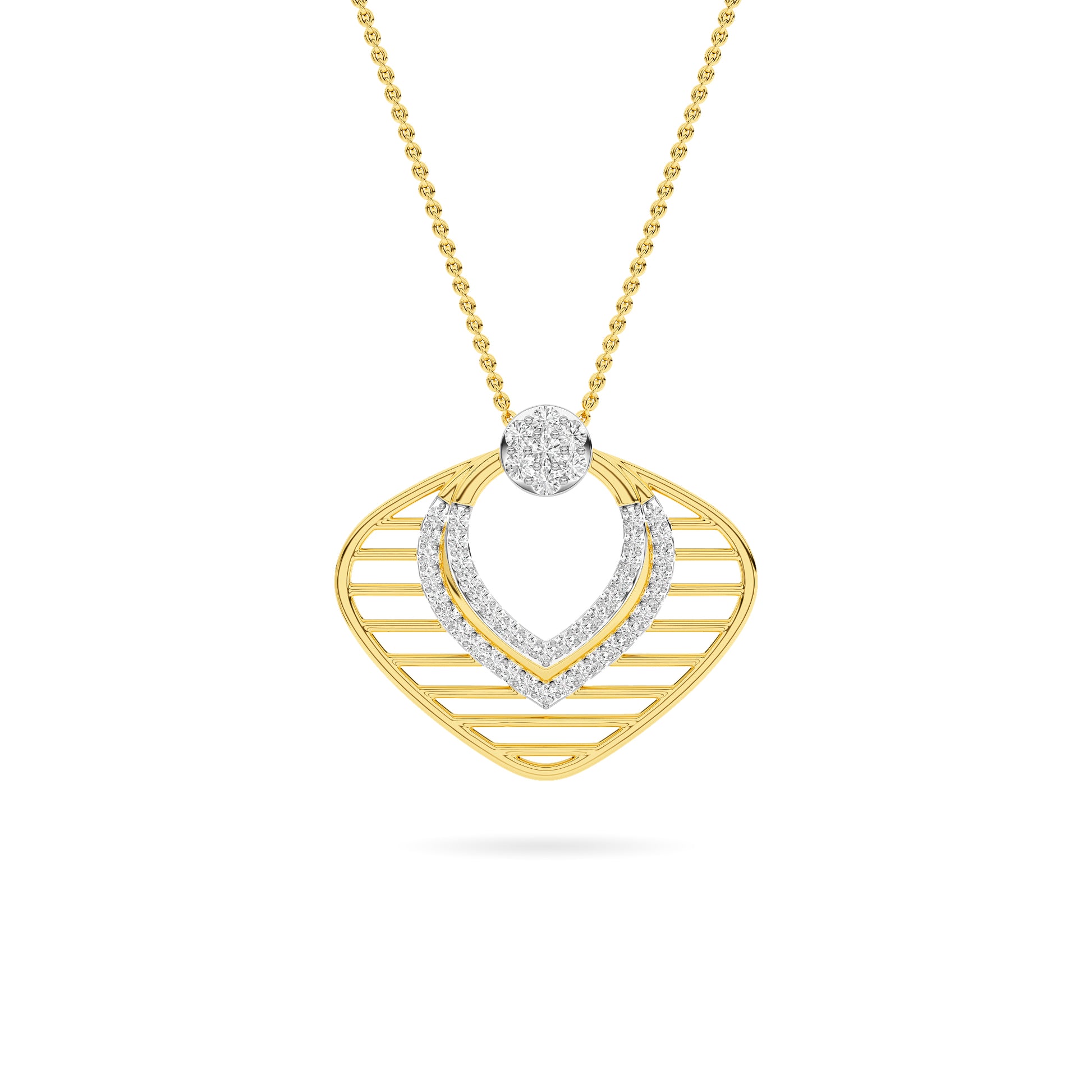 Yellow Gold Geometric Diamond Chevron Pendant