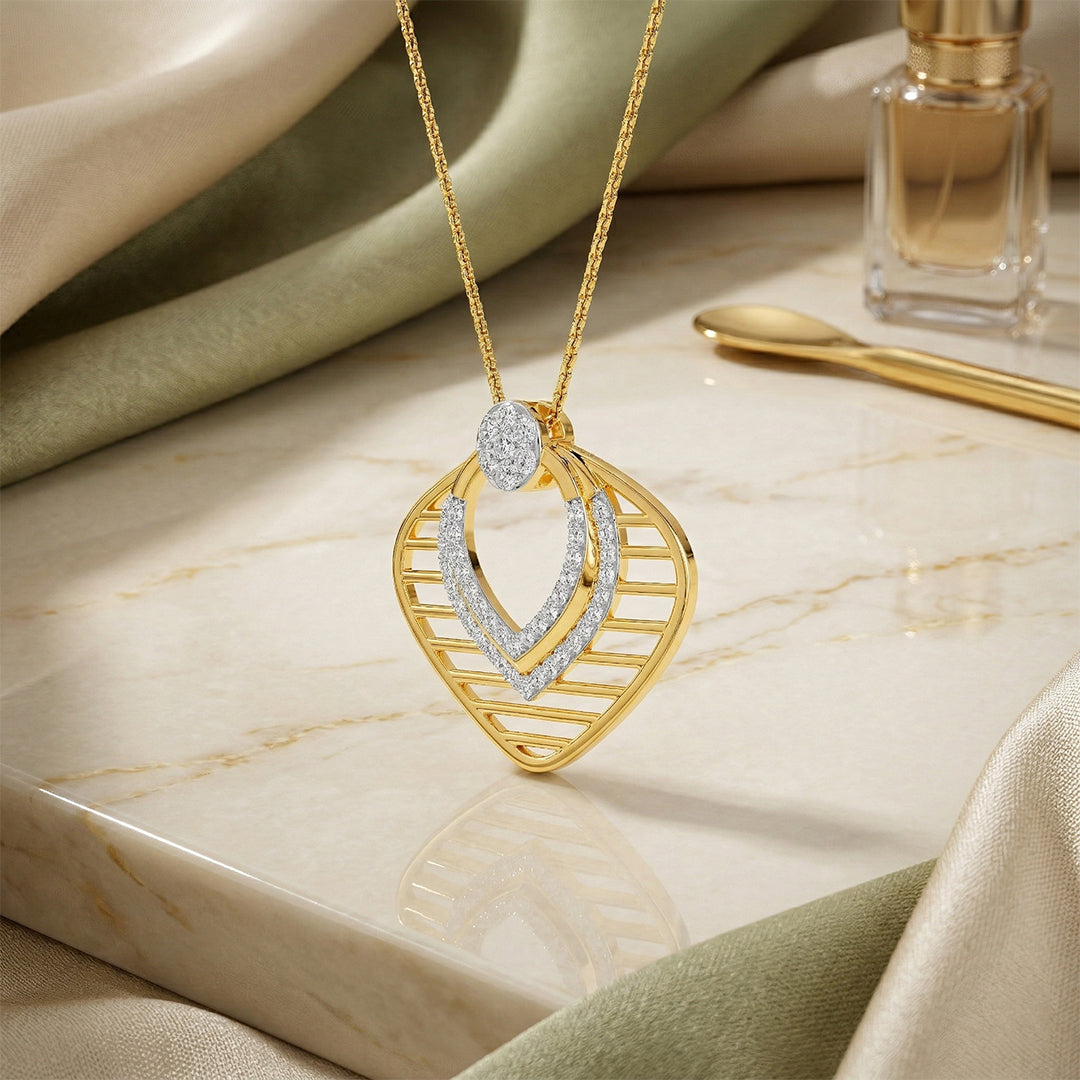 Yellow Gold Geometric Diamond Chevron Pendant