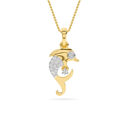 Yellow Gold Dolphin Pavé Diamond Pendant