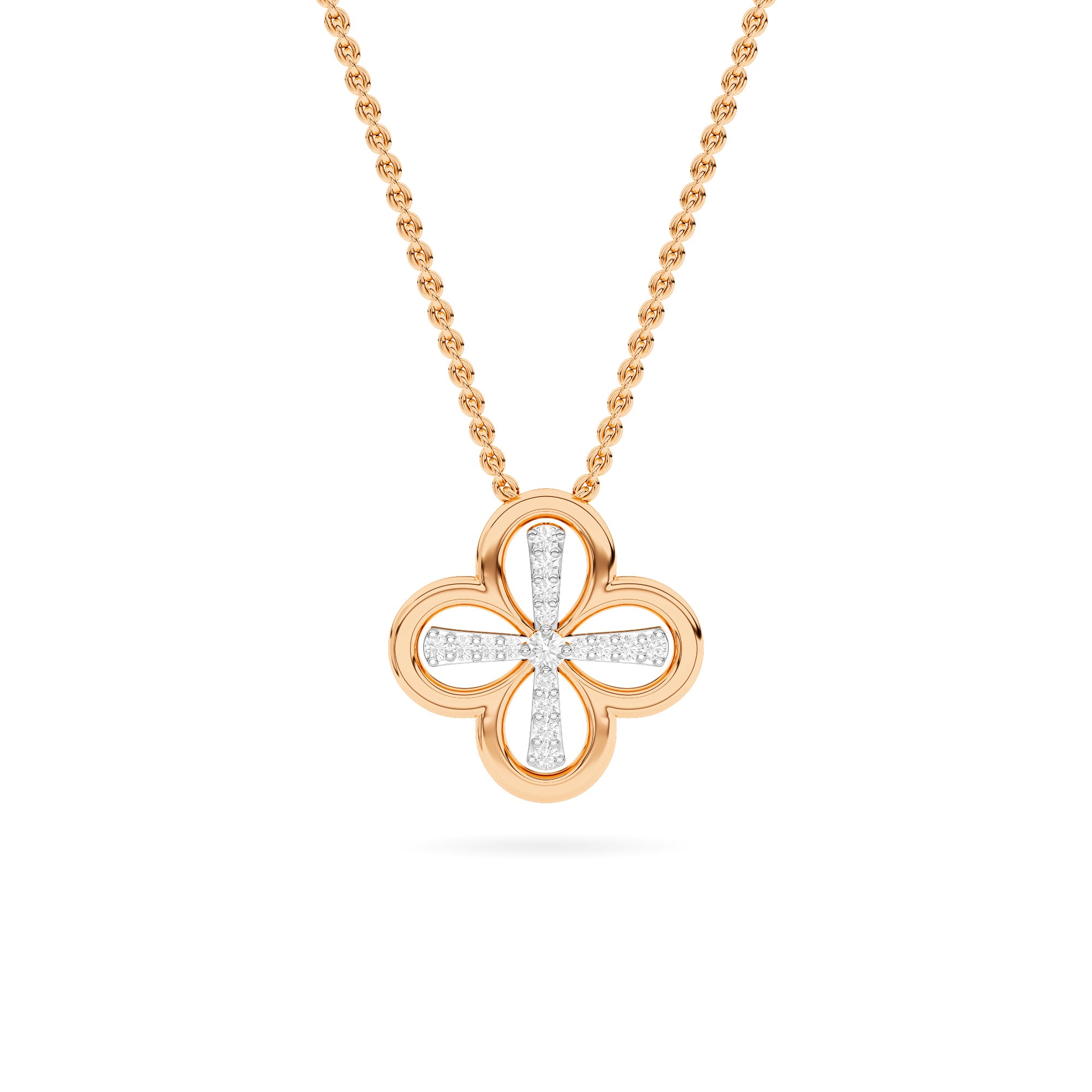 Rose Gold Quatrefoil Cross Diamond Pendant