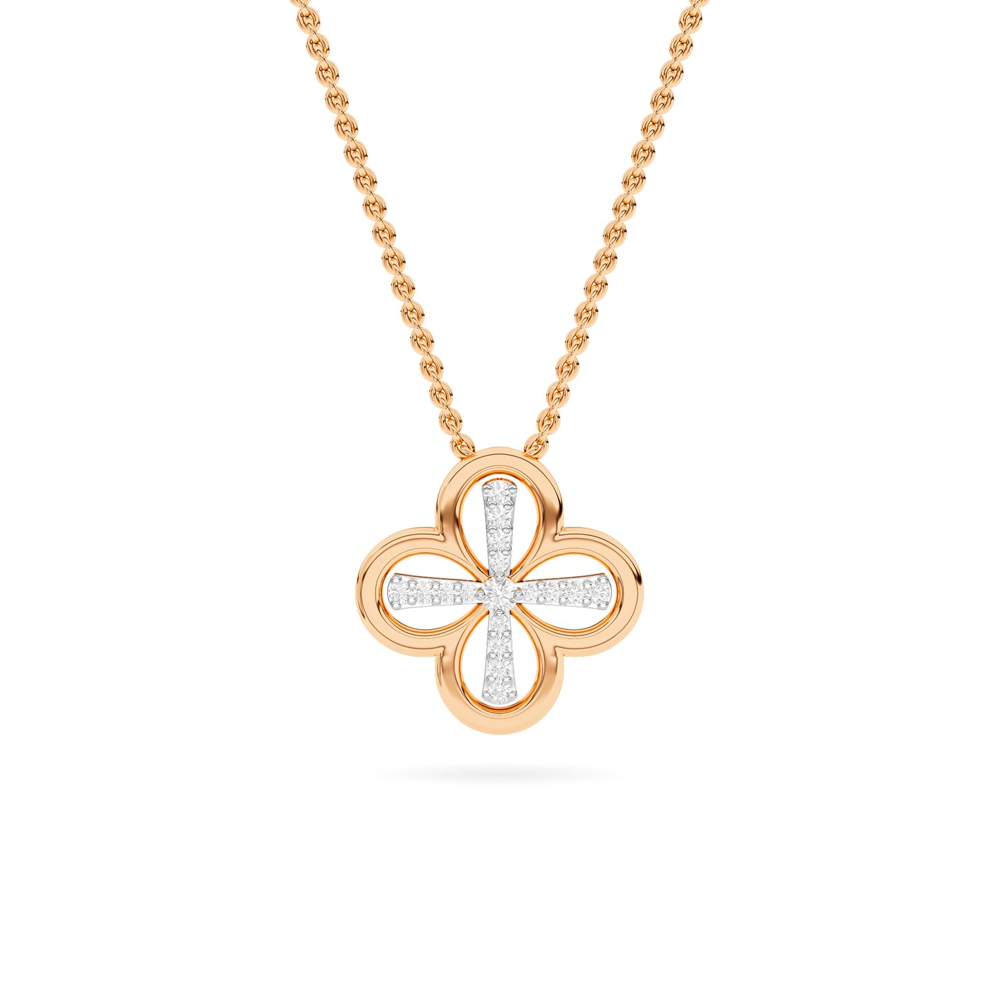 Rose Gold Quatrefoil Cross Diamond Pendant