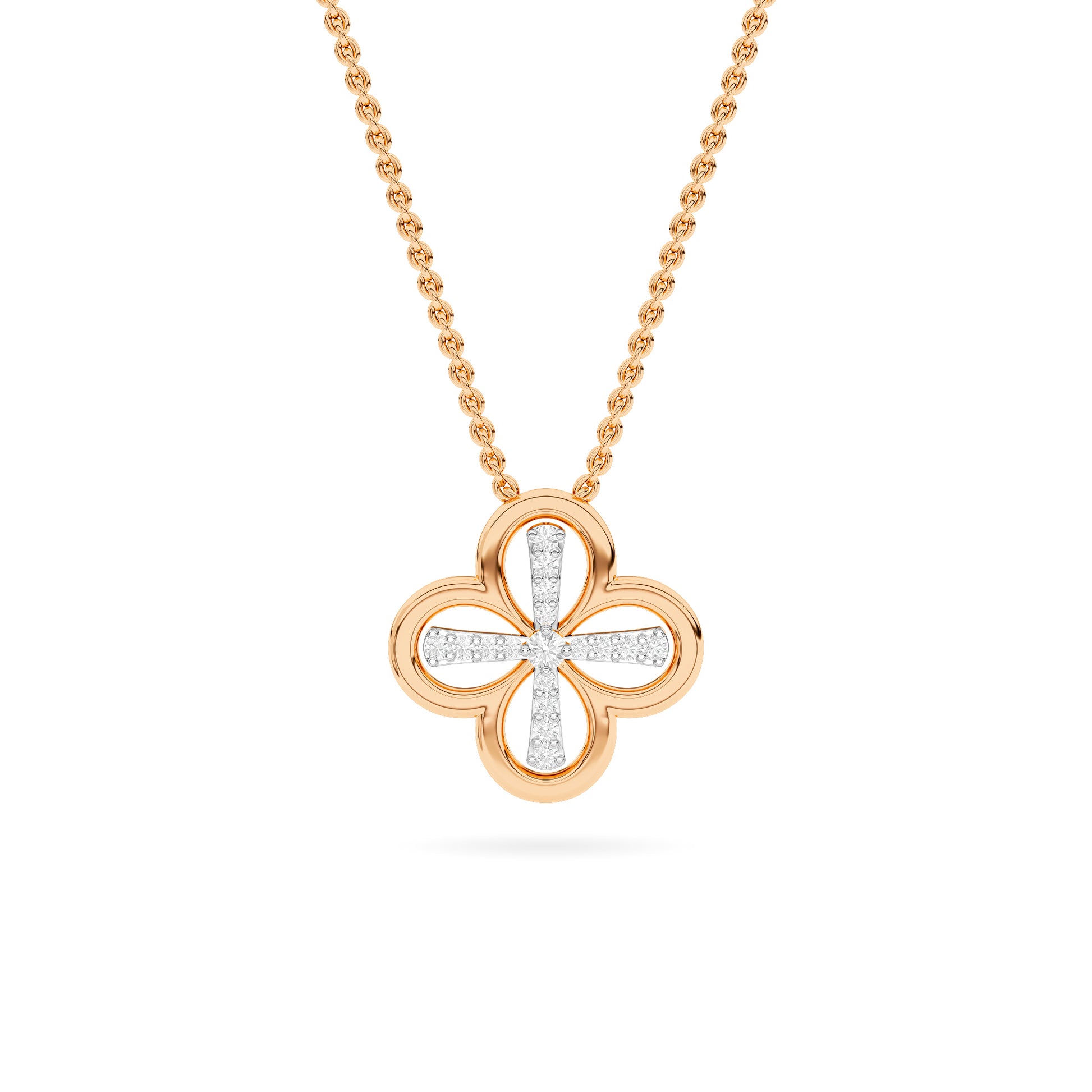 Rose Gold Quatrefoil Cross Diamond Pendant