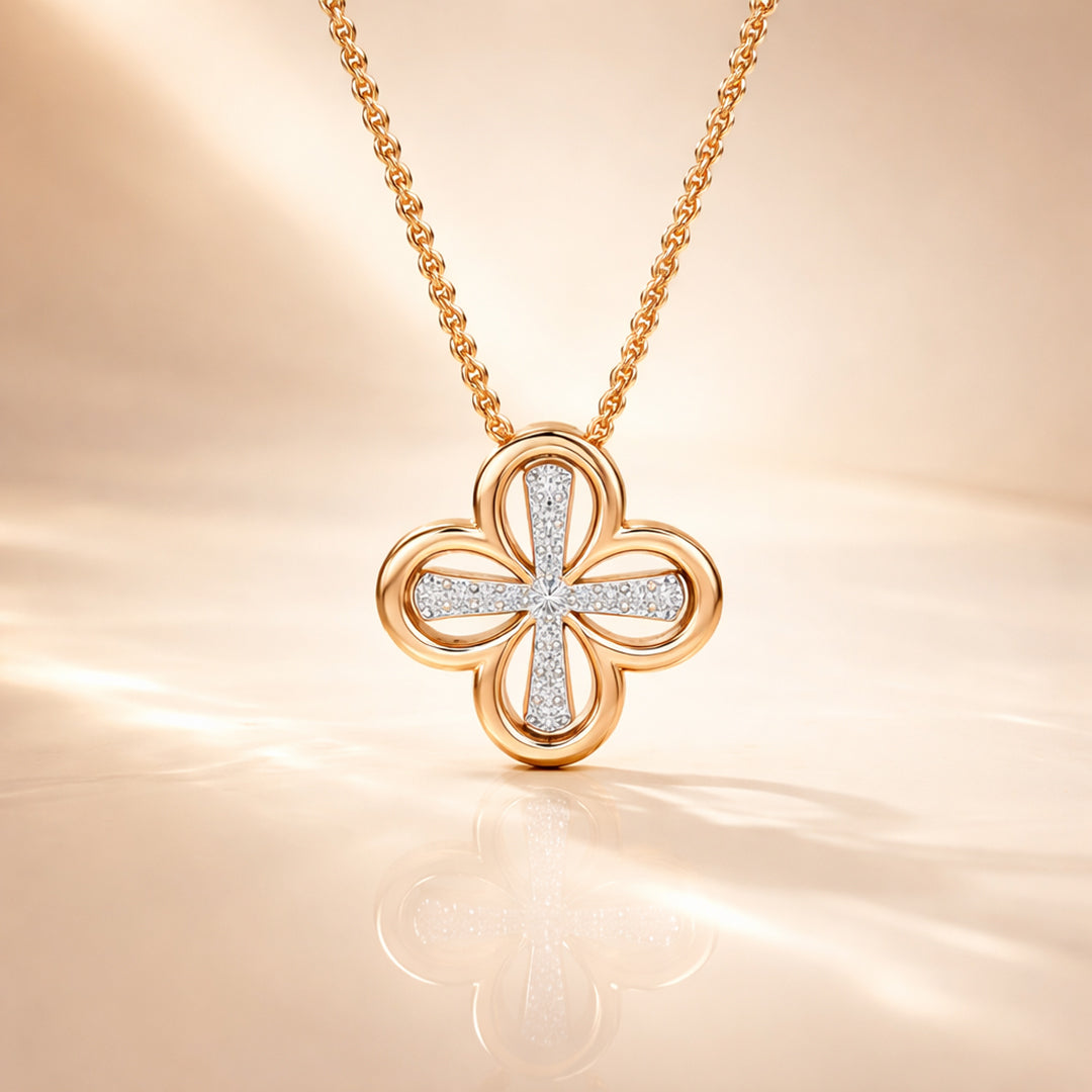 Rose Gold Quatrefoil Cross Diamond Pendant