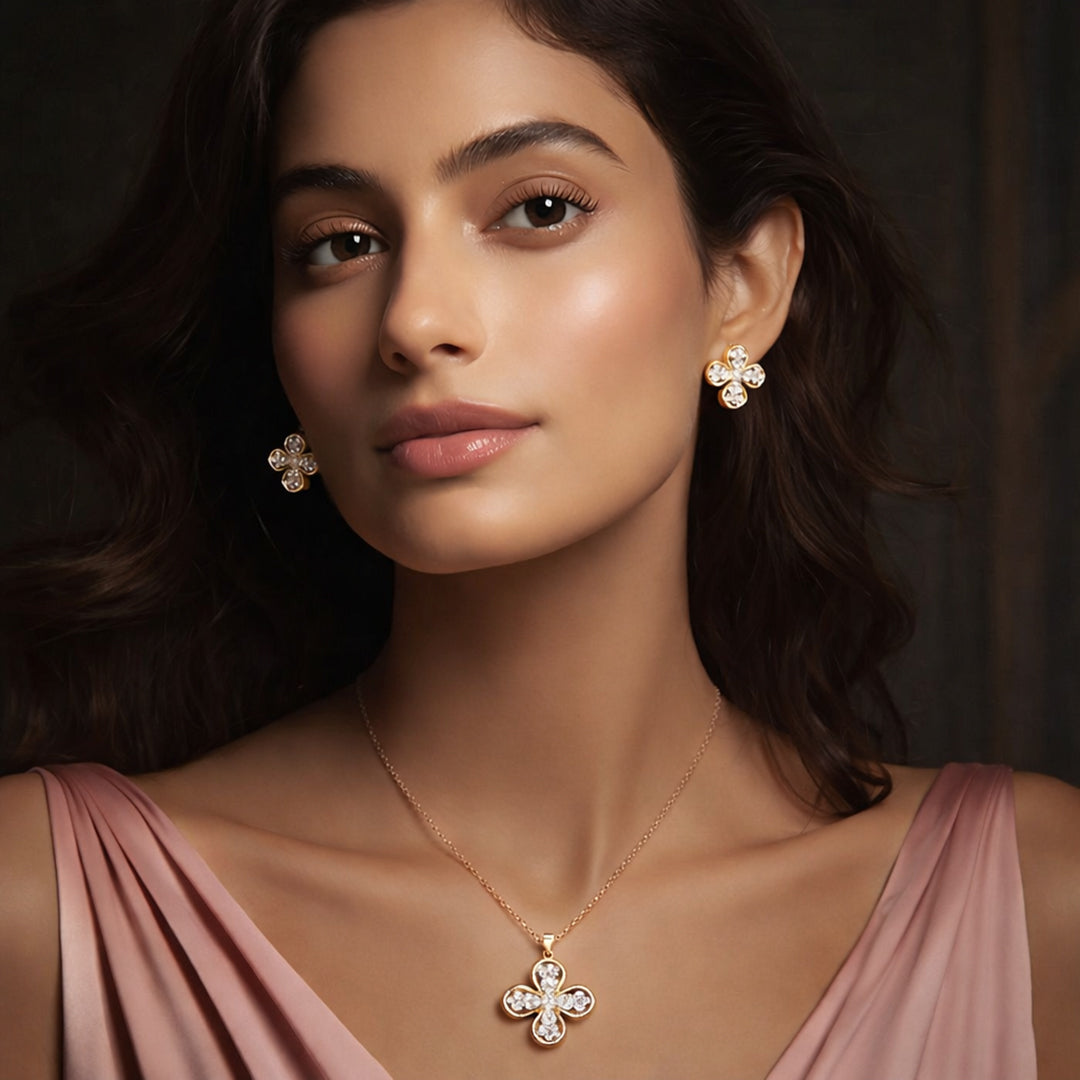 Rose Gold Quatrefoil Cross Diamond Pendant