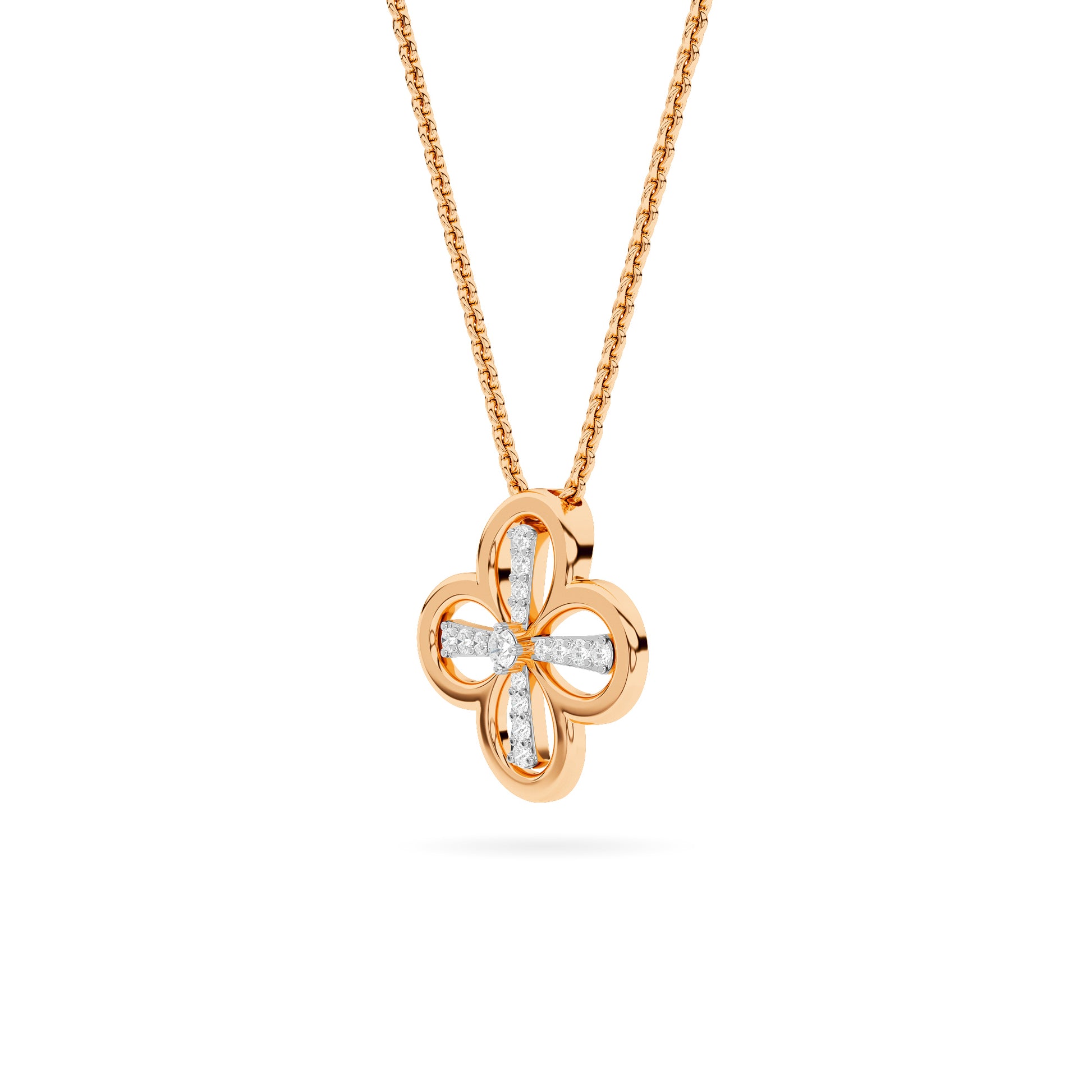 Rose Gold Quatrefoil Cross Diamond Pendant