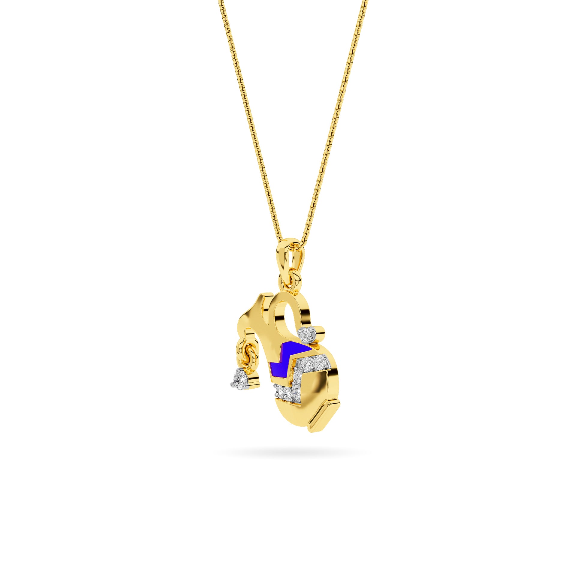 Yellow Gold Blue Enamel Kalash Diamond Pendant