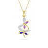 Yellow Gold Purple Enamel Dragonfly Diamond Pendant