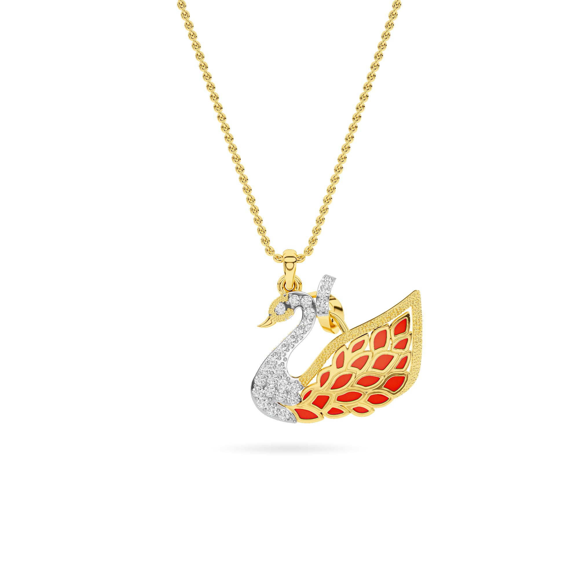 Yellow Gold Red Enamel Swan Pendant