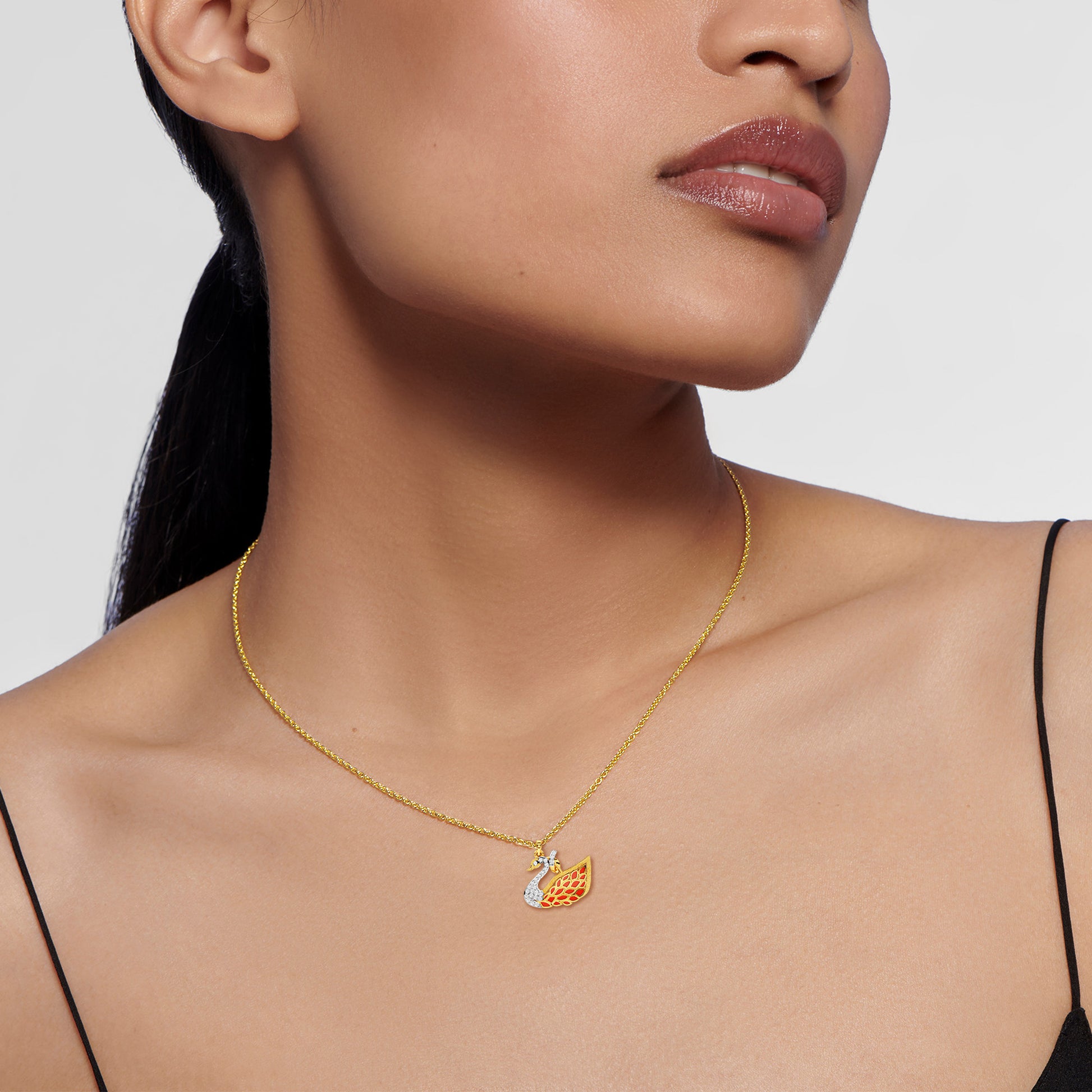 Yellow Gold Red Enamel Swan Pendant