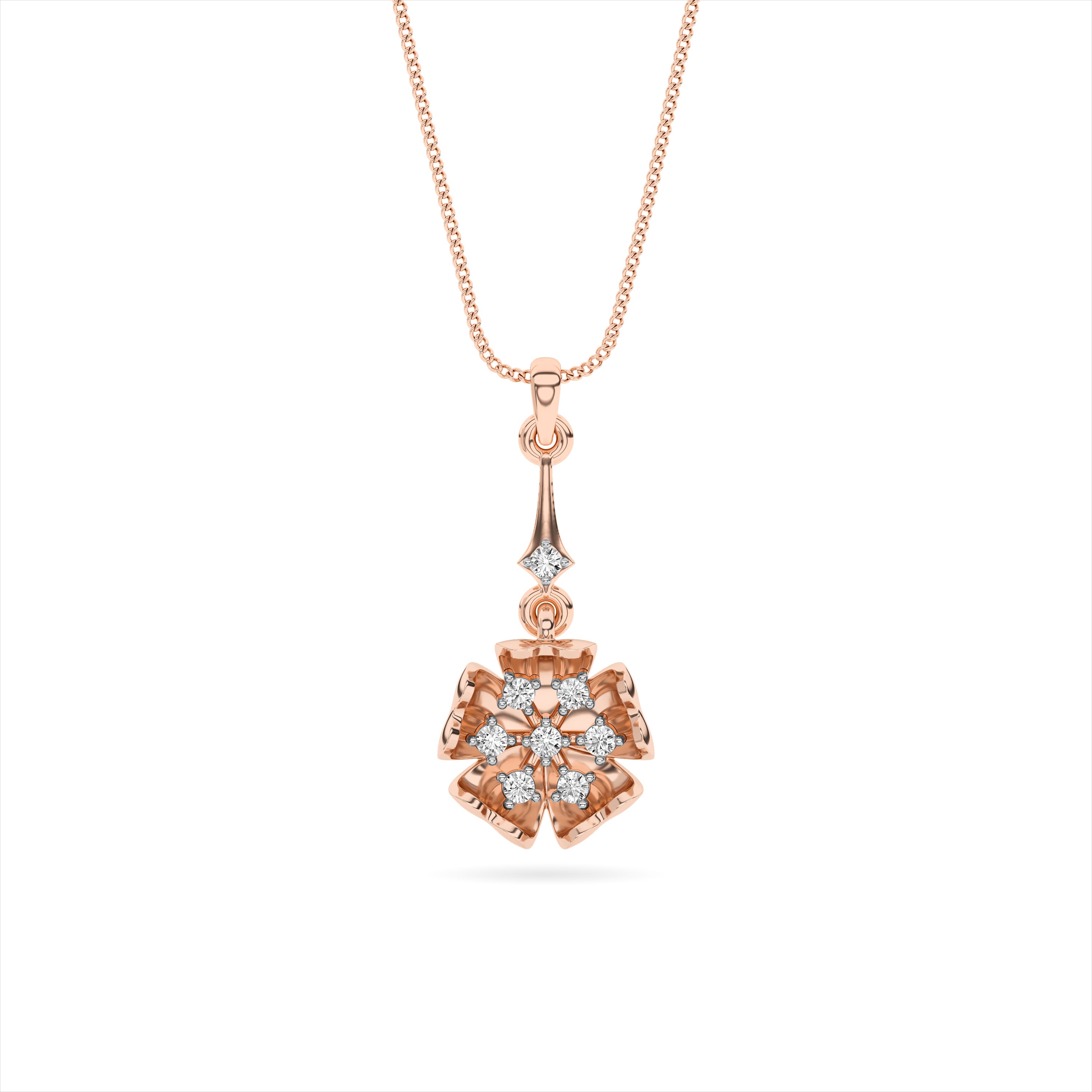 Rose Gold Diamond Floral Drop Pendant