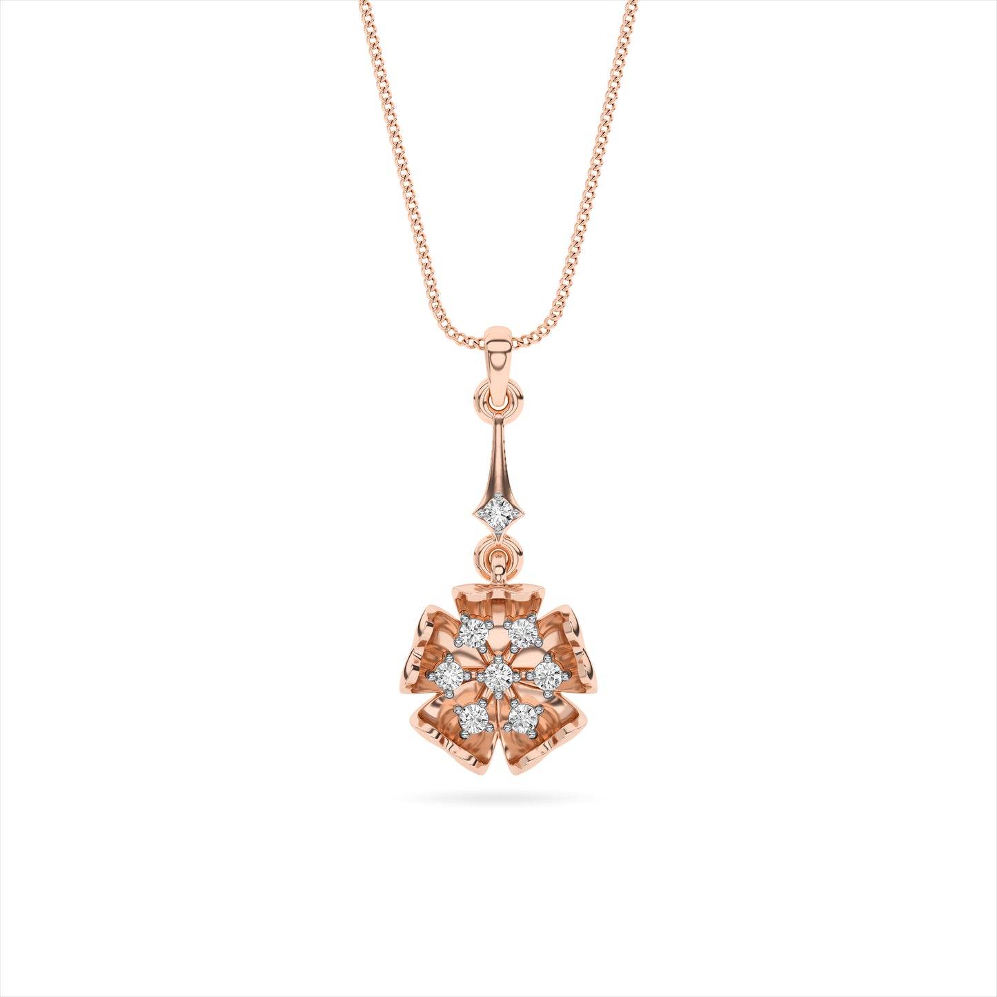 Rose Gold Diamond Floral Drop Pendant