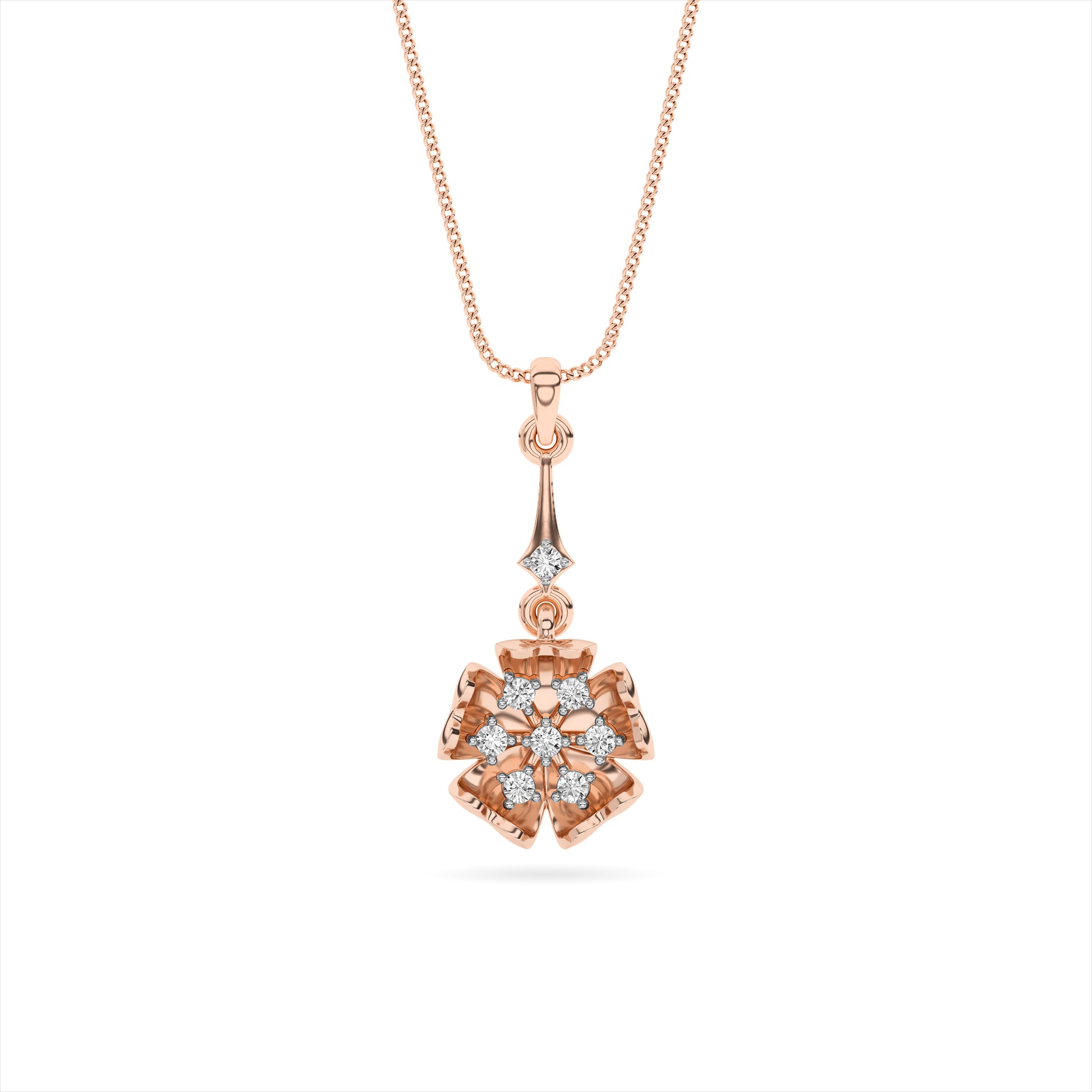 Rose Gold Diamond Floral Drop Pendant