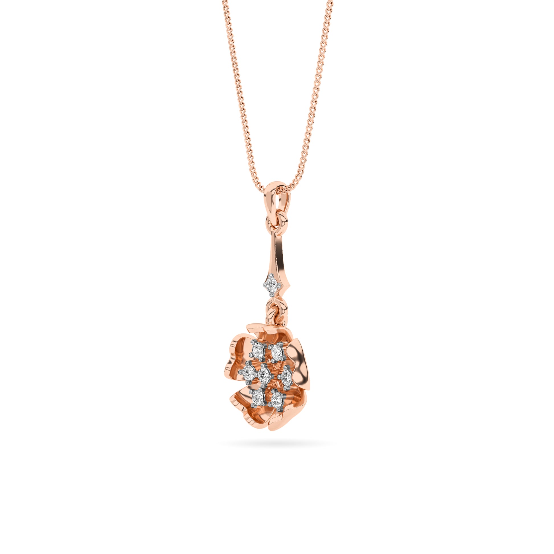 Rose Gold Diamond Floral Drop Pendant