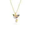 Yellow Gold Blue Enamel Hummingbird Pendant