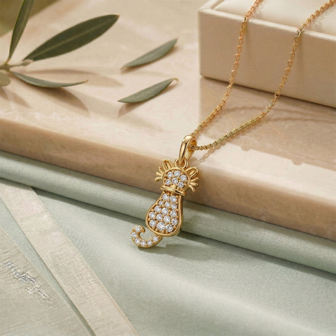 Gold Diamond Pavé Cat Charm Pendant